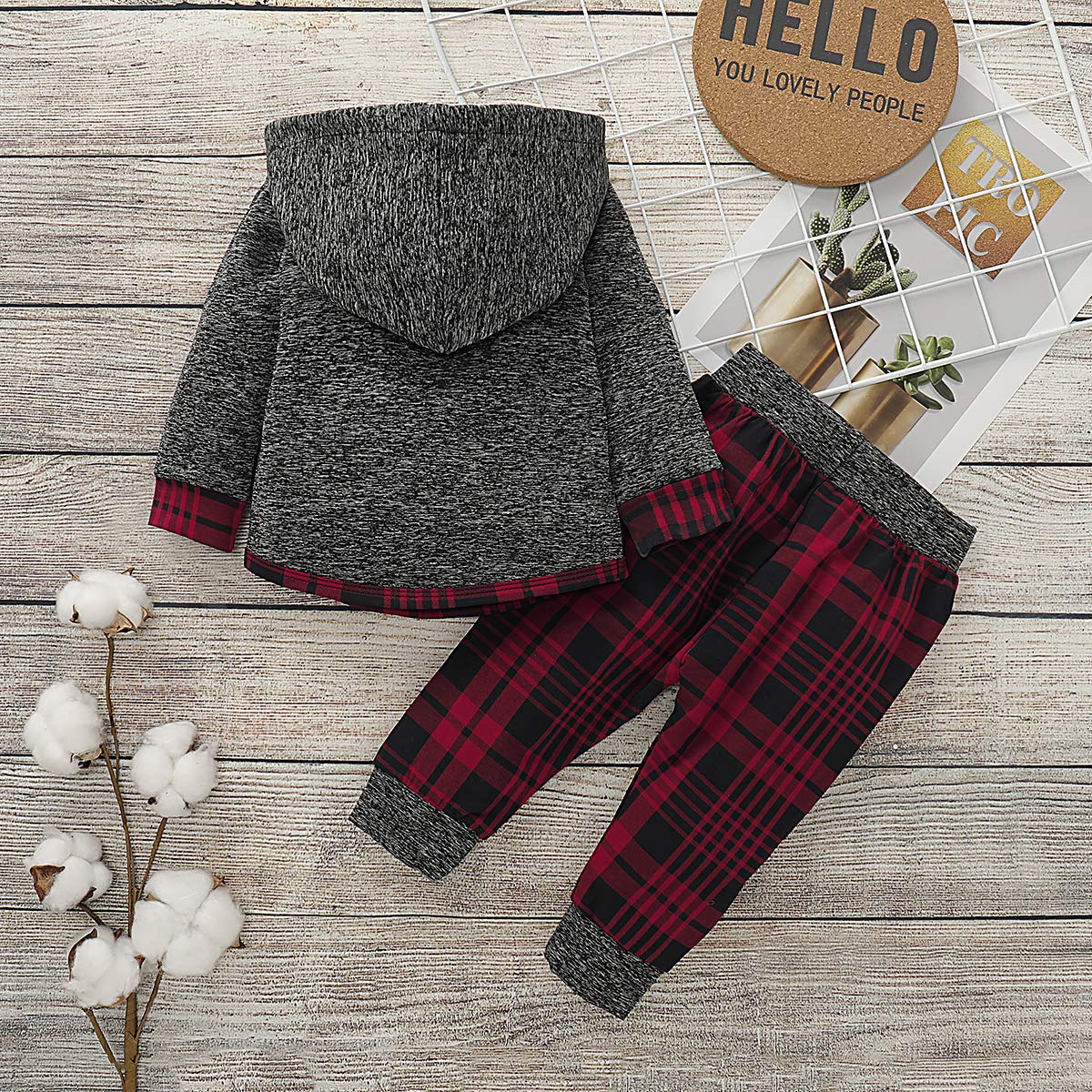 Baby Boy Clothes 6-9 Months Christmas Outfit Long Sleeves Plaid Hoodies Pants Set Cute Baby Boy Outfits 6-12 Months