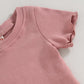 Kupretty 2Pcs Toddlers Baby Girls Summer Clothes Set Ruffle Ribbed Short Sleeves T-Shirt Tops Shorts Comfy Outfits (Pink, 18-24