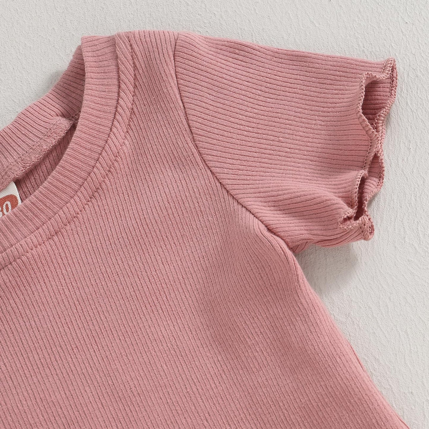 Kupretty 2Pcs Toddlers Baby Girls Summer Clothes Set Ruffle Ribbed Short Sleeves T-Shirt Tops Shorts Comfy Outfits (Pink, 18-24