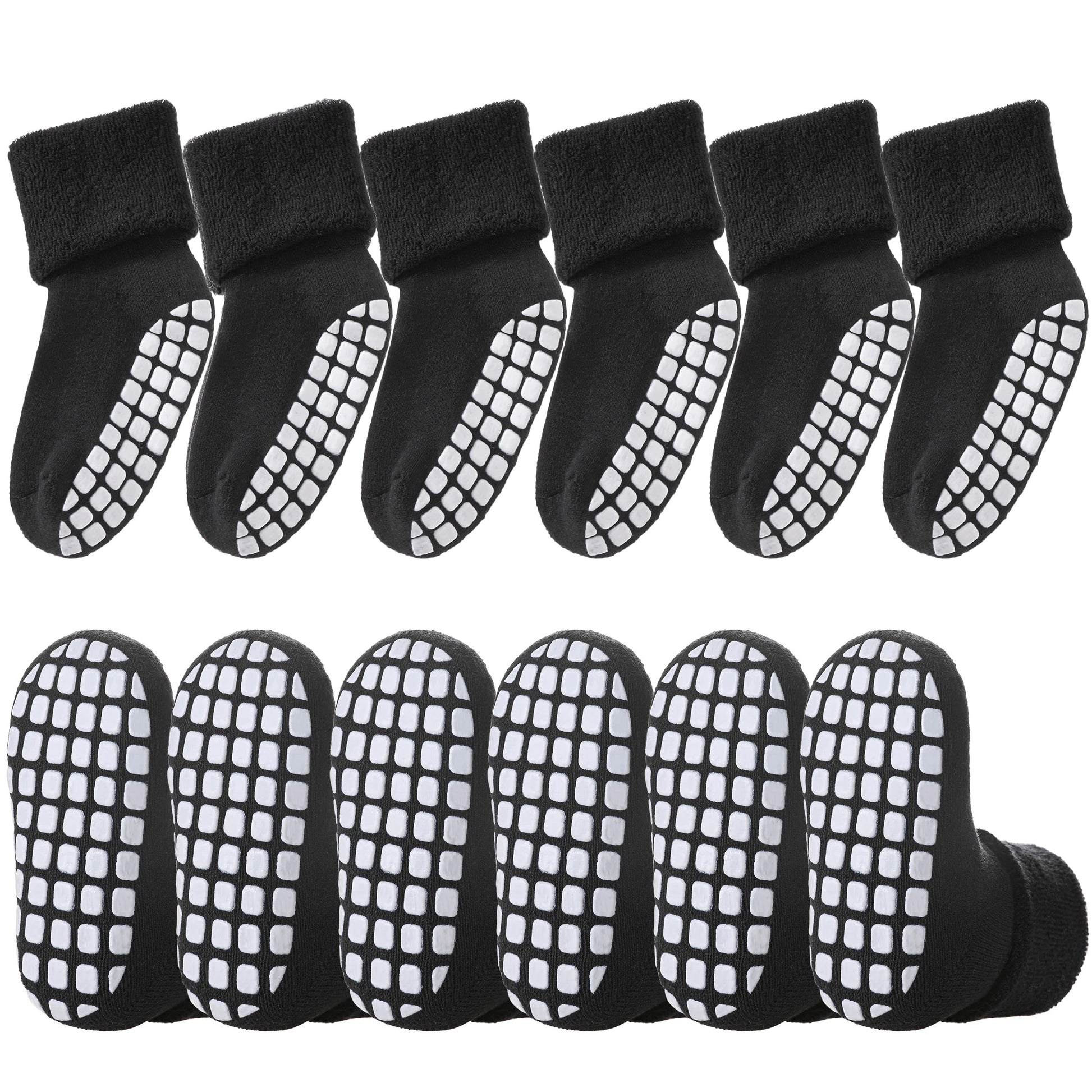 Lanleo Baby Girls Boys Non Slip Socks With Grips Toddler Kids Unisex Warm Thick Cotton Ankle Crew Socks With Grippers 6 Pairs Bl
