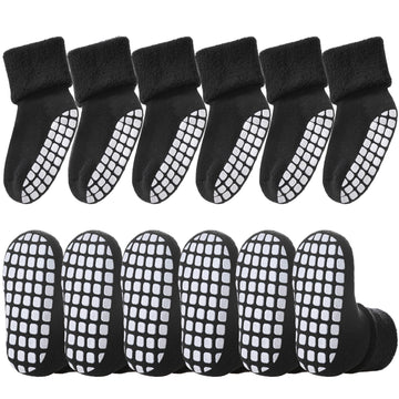 Lanleo Baby Girls Boys Non Slip Socks With Grips Toddler Kids Unisex Warm Thick Cotton Ankle Crew Socks With Grippers 6 Pairs Bl