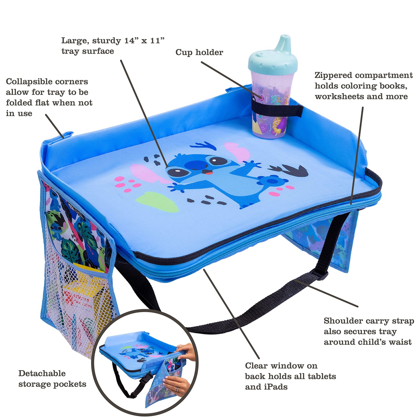 J.L. Childress Disney Baby 3-In-1 Travel Tray & Ipad Tablet Holder - Car Seat Lap Tray For Toddlers, Kids - Use On Airplanes, Ro