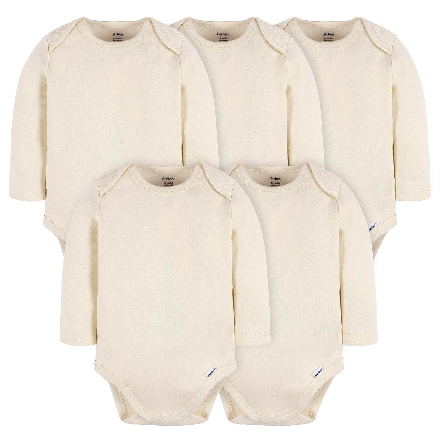 Gerber Unisex Baby Long Sleeve Solid Onesies Multi-Pack Interlock 180 Gsm, Natural
