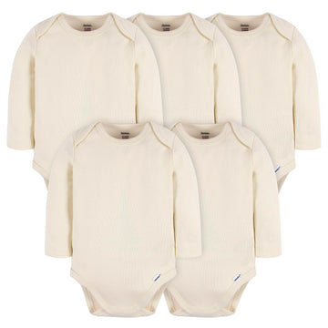 Gerber Unisex Baby Long Sleeve Solid Onesies Multi-Pack Interlock 180 Gsm, Natural