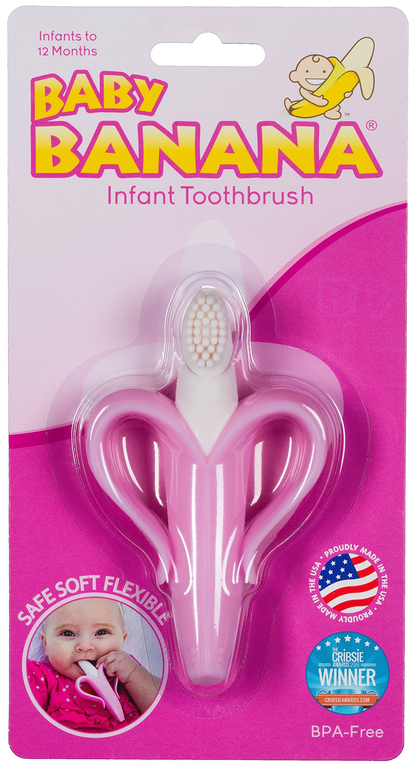 Baby Banana The Original Teether-Toothbrush, Infant to Toddler, Made in USA, Butter-Soft Bristles for Gums and Teeth, Bendable F