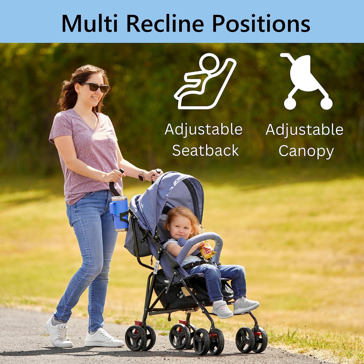 Dream On Me Vista Moonwalk Baby Stroller In Blue, Lightweight Infant Stroller With Compact Fold, Multi-Position Recline Umbrella