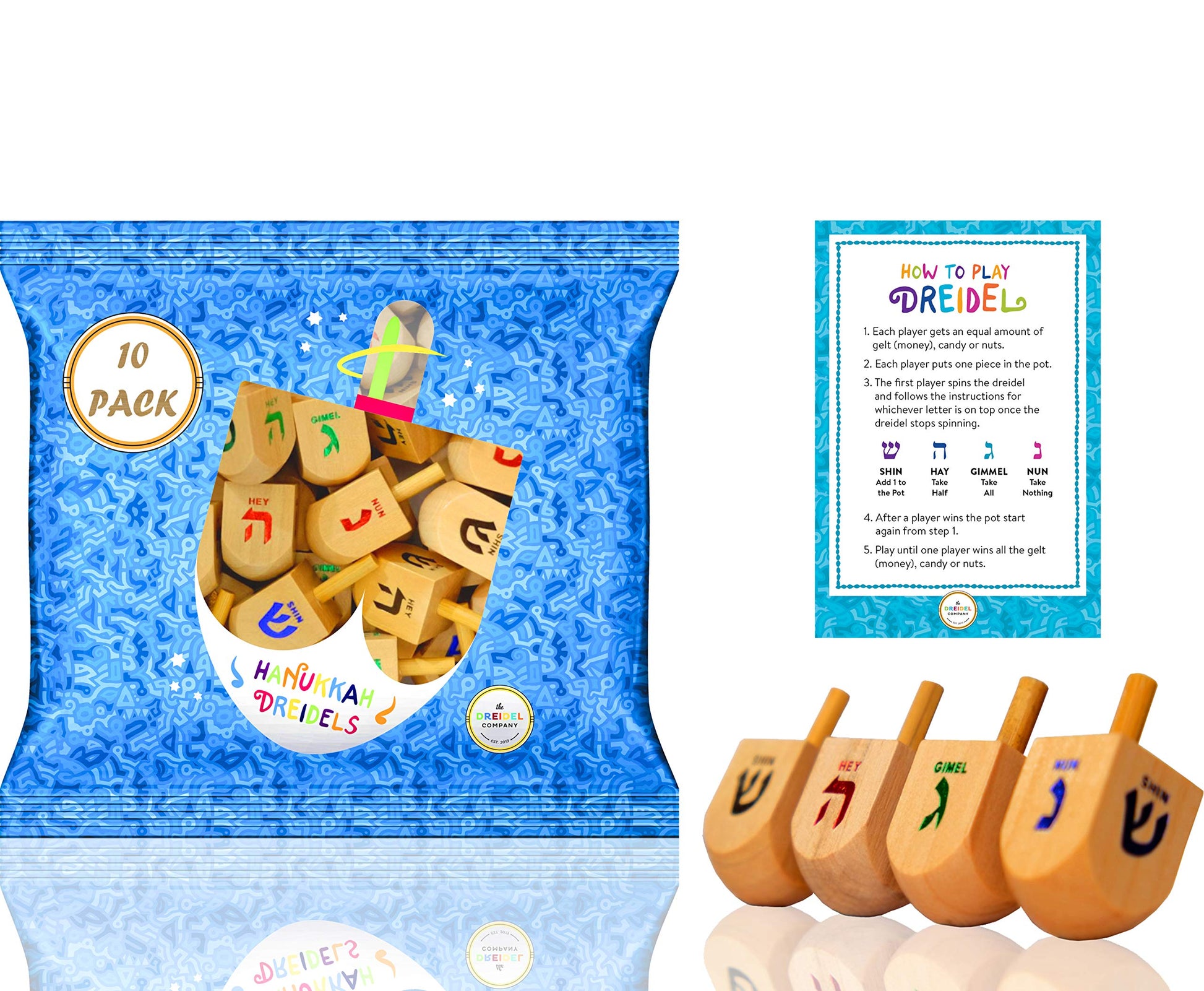 Wood Dreidels Hanukkah Draydel With English Transliteration & Instruction Cards (200-Pack)