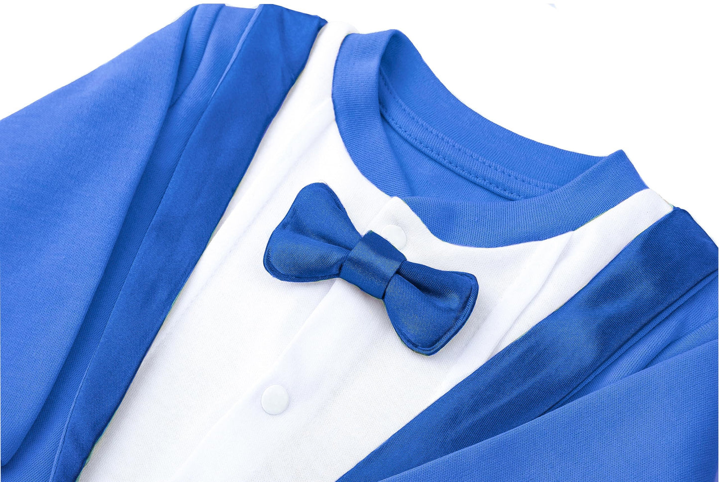 Lilax Baby Boy Gentleman Tuxedo Footie Christmas Holiday Outfit With Bow Tie (3 Months, Royal Blue)