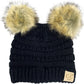 Funky Junque Exclusives Baby Girl Winter Hat Double Pom Pom Beanie, Black, Infants 0-12 Months