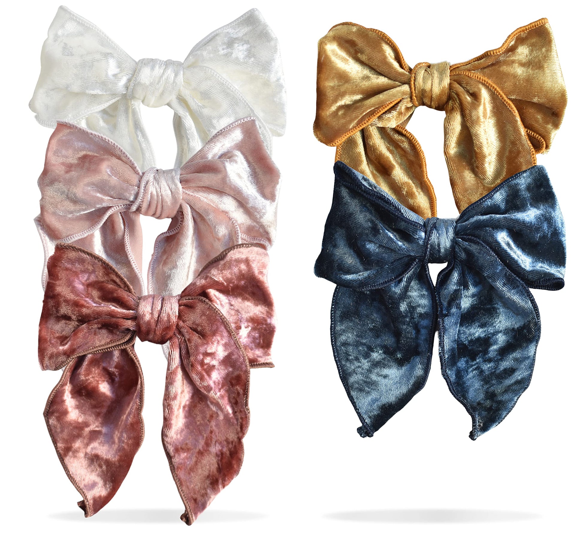 California Tot Big Girl's Velvet Big Bow Clips Set of 4 (Jewel Set of 5)