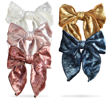 California Tot Big Girl's Velvet Big Bow Clips Set of 4 (Jewel Set of 5)