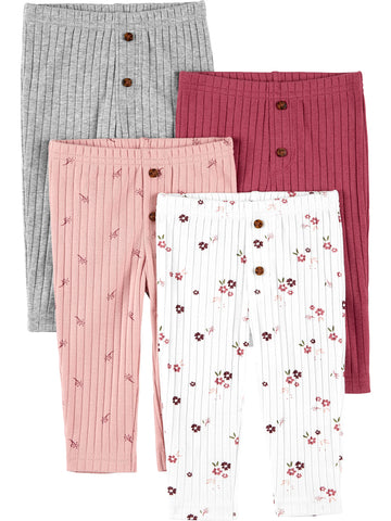 Simple Joys By Carter'S Baby Girls' 4-Pack Pant, Grey/Pink/Plum/White Flowers, Preemie