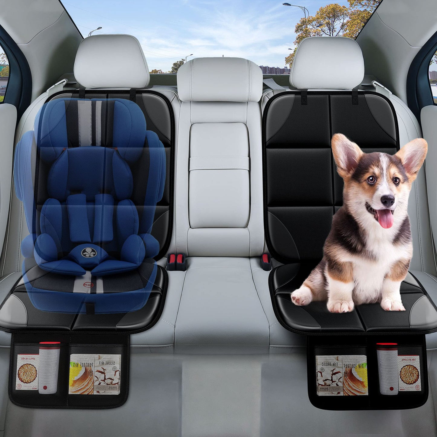Car Seat Protector Mho+All 2 Pack Auto For Child Baby Car Seats - Large Carseat Sit Savers Mat With Waterproof 600D Fabric & 2 S