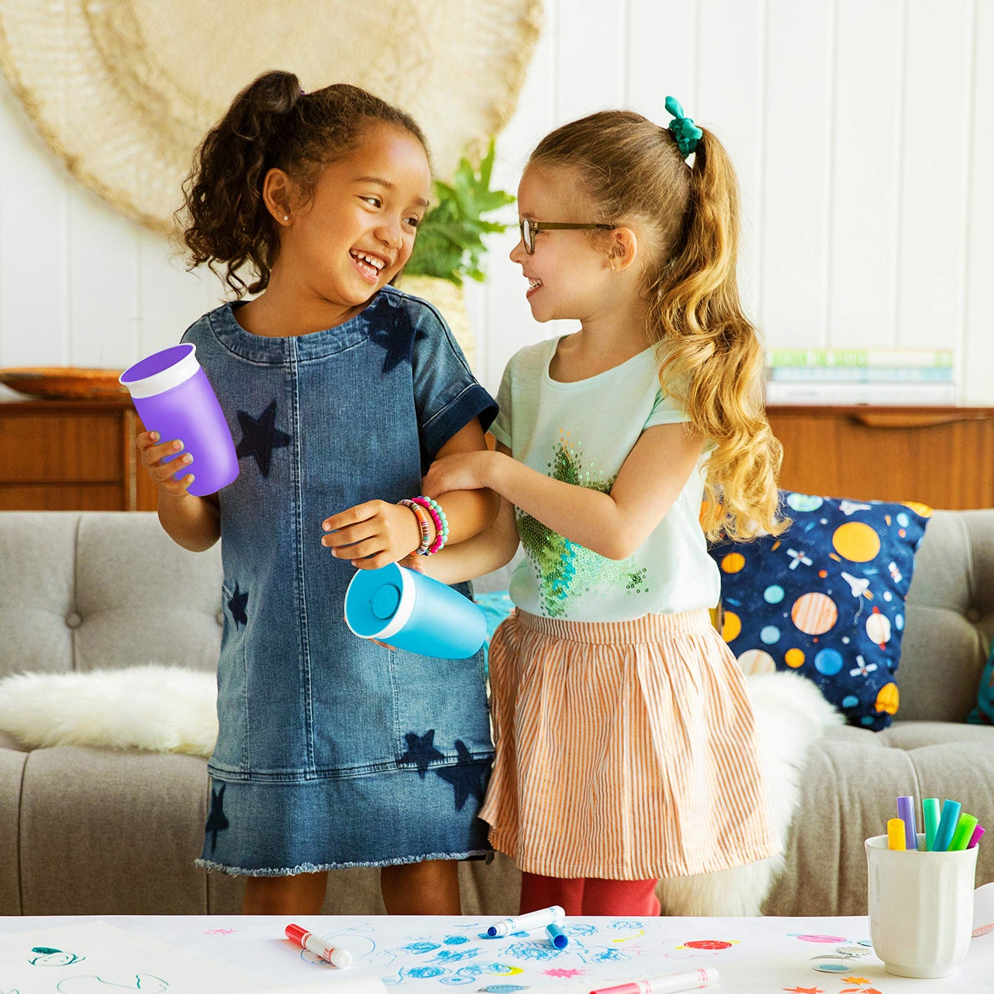 Munchkin It'S A Miracle! 360 Sippy Cup Gift Set, Includes 10Oz Miracle Cup And 14Oz Miracle Fruit Infuser, Blue/Green