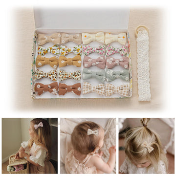 20 Pcs Hair Clips For Girls With Bows Holder Flower,2' Fully Lined Alligator Clips And Barrettes,Handmade Hair Accessories For