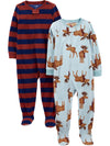 Simple Joys By Carter'S Kids' Holiday Loose-Fit Flame Resistant Fleece Footed Pajamas, Burgundy Stripe/Light Blue Moose, 2T