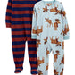 Simple Joys By Carter'S Kids' Holiday Loose-Fit Flame Resistant Fleece Footed Pajamas, Burgundy Stripe/Light Blue Moose, 3T