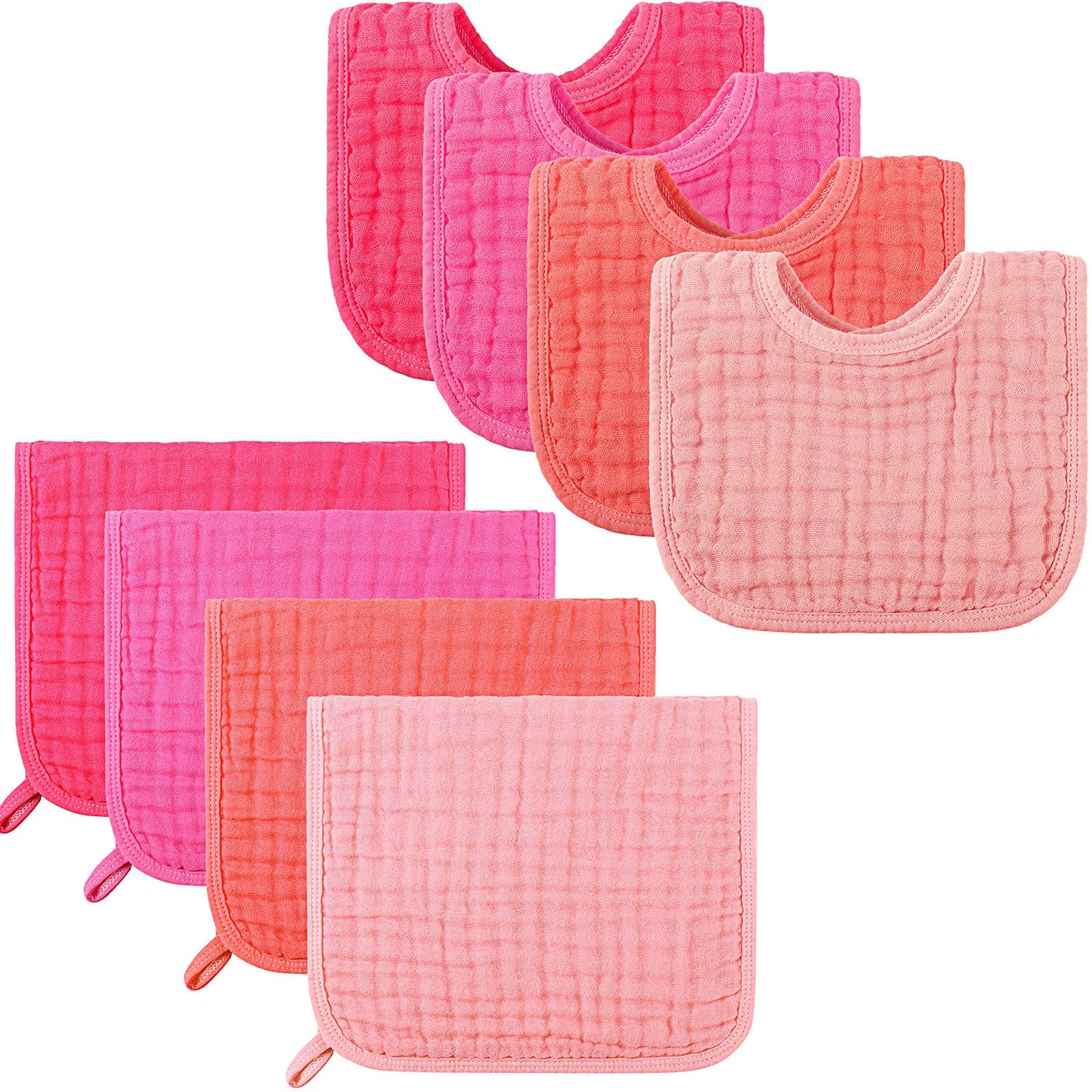 Tatuo 8 Pieces Baby Muslin Bibs & Burp Cloths, 20 X 10 Inch (Simple Color)