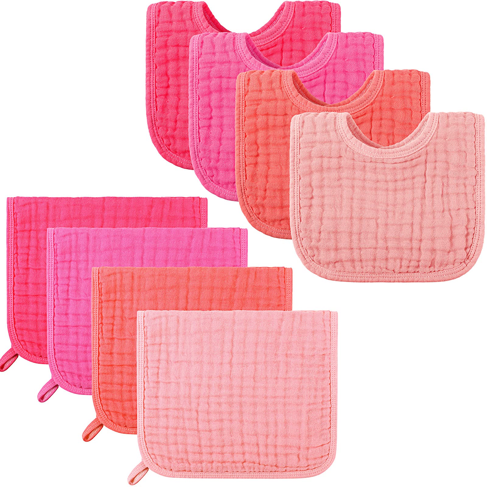 Tatuo 8 Pieces Baby Muslin Bibs & Burp Cloths, 20 X 10 Inch (Simple Color)