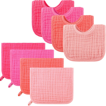 Tatuo 8 Pieces Baby Muslin Bibs & Burp Cloths, 20 X 10 Inch (Simple Color)