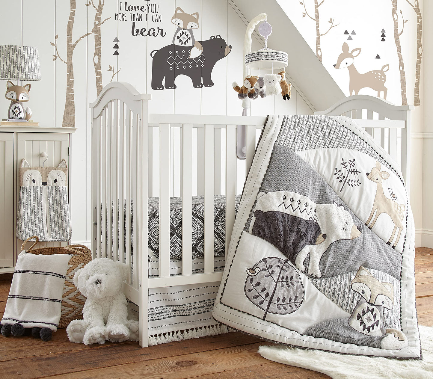 Levtex Baby - Bailey Musical Rotating Baby Crib Mobile - Woodland Creatures - Grey, Brown, White, And Black - Nursery Accessorie