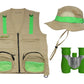 Eagle Eye Explorer Multi-Piece Set Cargo Vest With Reflective Safety Straps, 1 8X21 Magnification Binoculars And Safari Hat For