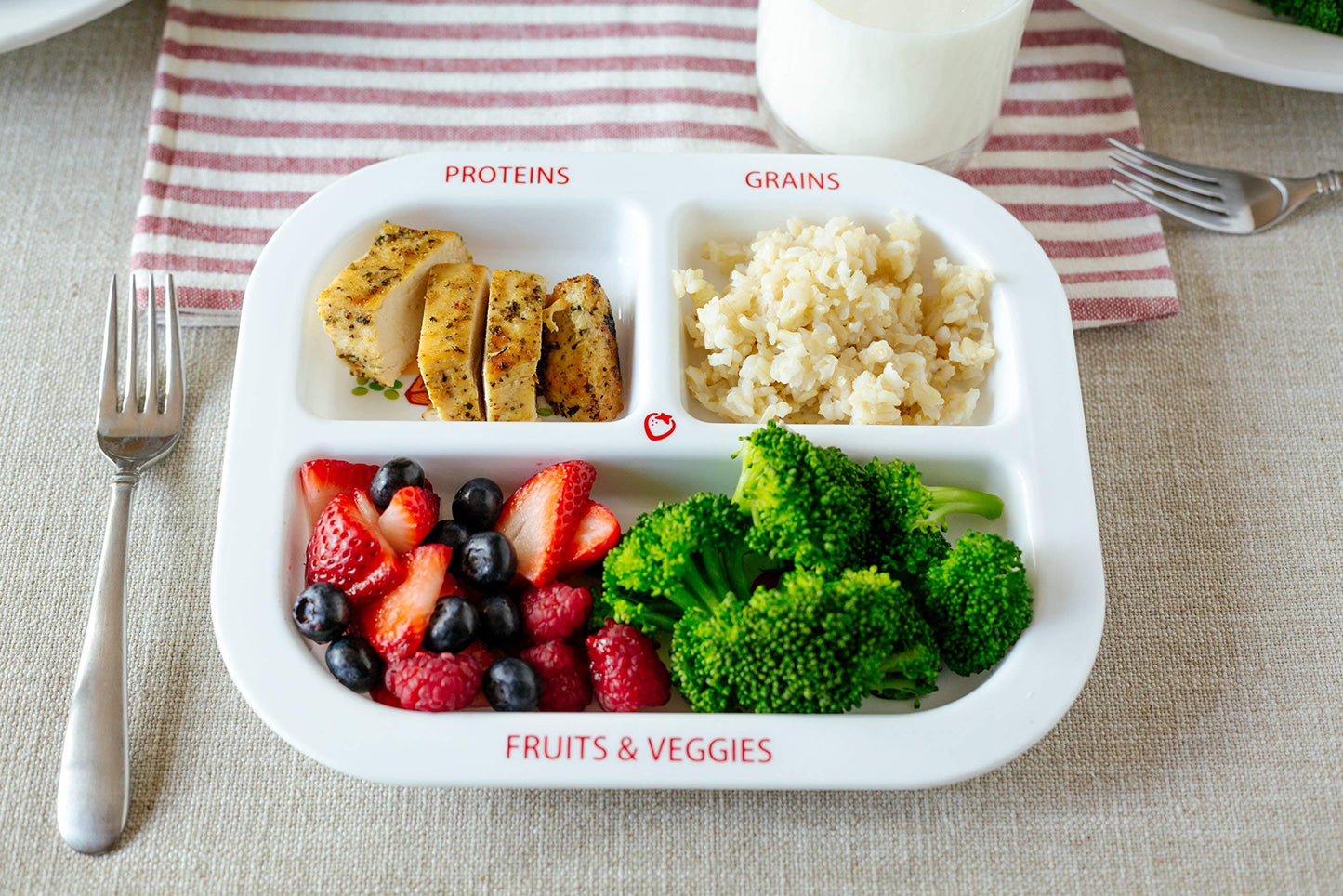 Health Beet Portion Plate For Kids, Toddlers - Rectangle Kids Plate With Dividers And Nutrition Portions For Healthy Eating Habi