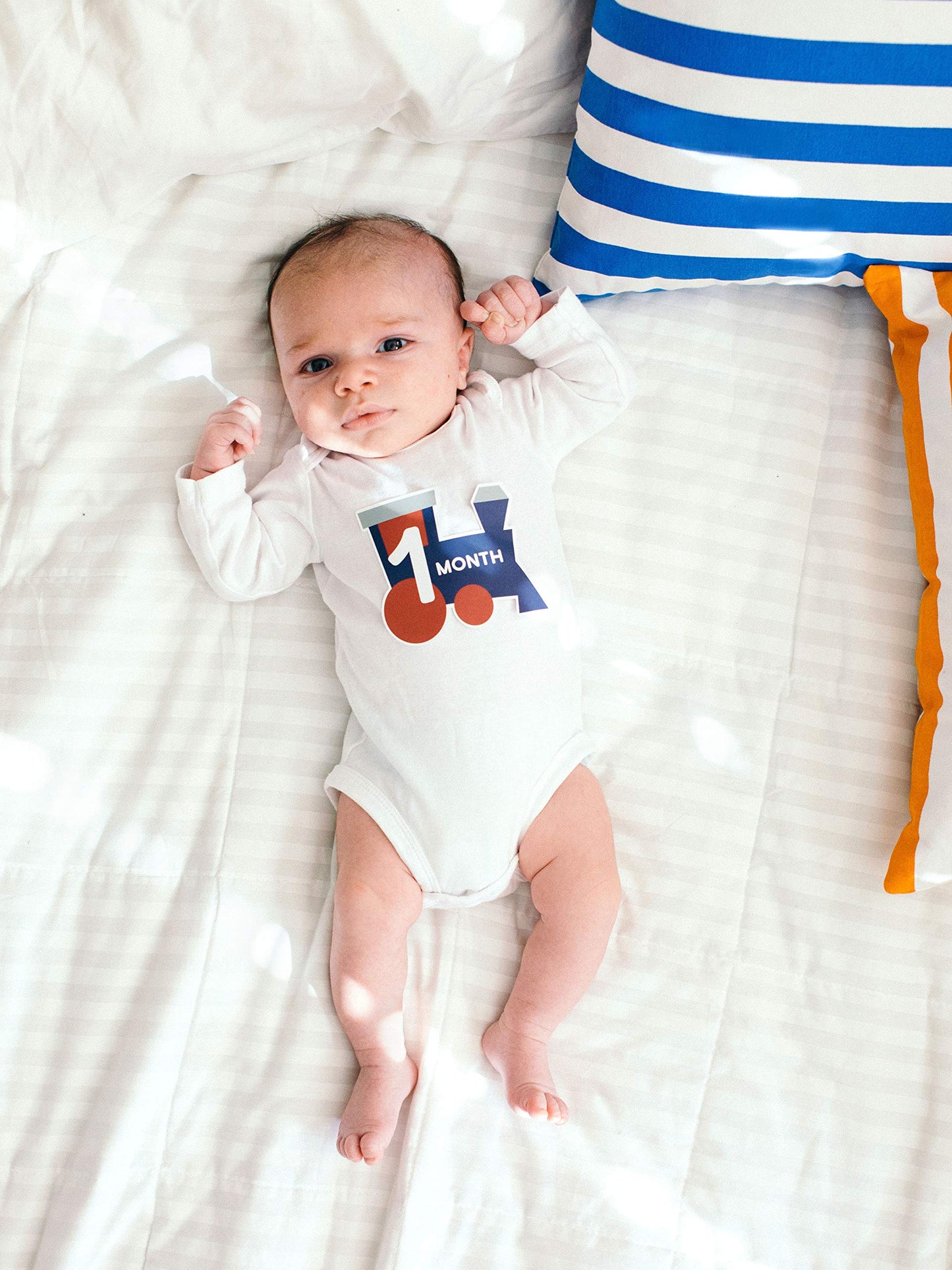 Pearhead Milestone Baby Belly Stickers, Photo Props Set, Includes Trains, Trucks, Vans, And Boats, Months 1-12