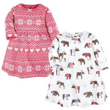 Hudson Baby Girls' Cotton Dresses, Pink Moose Bear, 9-12 Months
