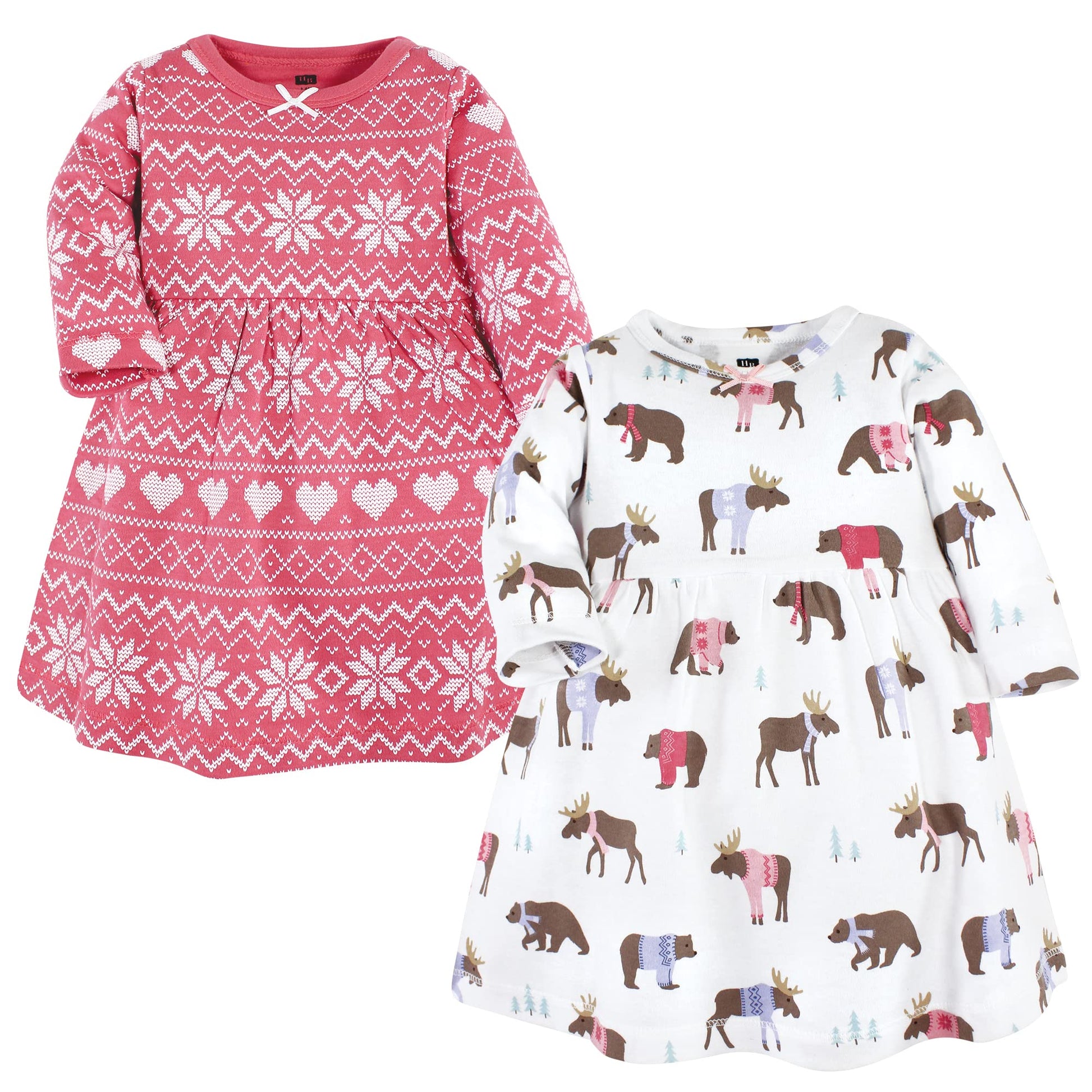 Hudson Baby Girls' Cotton Dresses, Pink Moose Bear, 12-18 Months