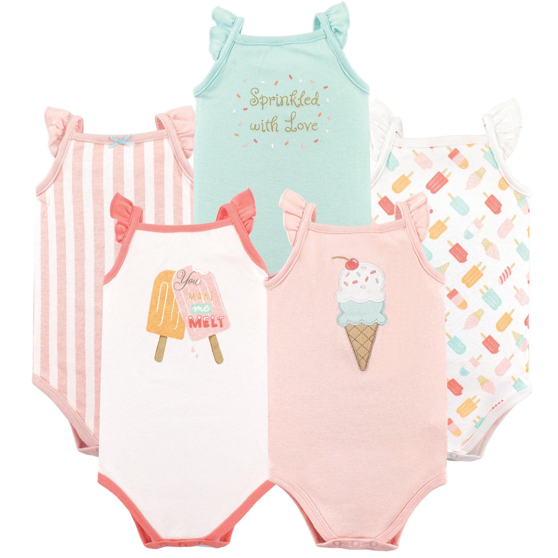 Hudson Baby Unisex Baby Cotton Sleeveless Bodysuits, Ice Cream, 6-9 Months
