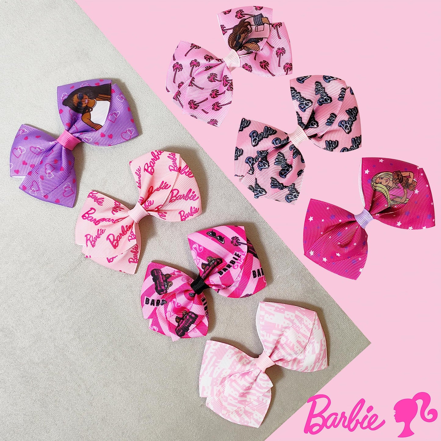Luv Her Barbie Kids Bows - Hair Accessories Gift Set - Princess Hair Bows - 7 Pcs 4 Inch Bundle - Hair Bows For Girls - Barbie H