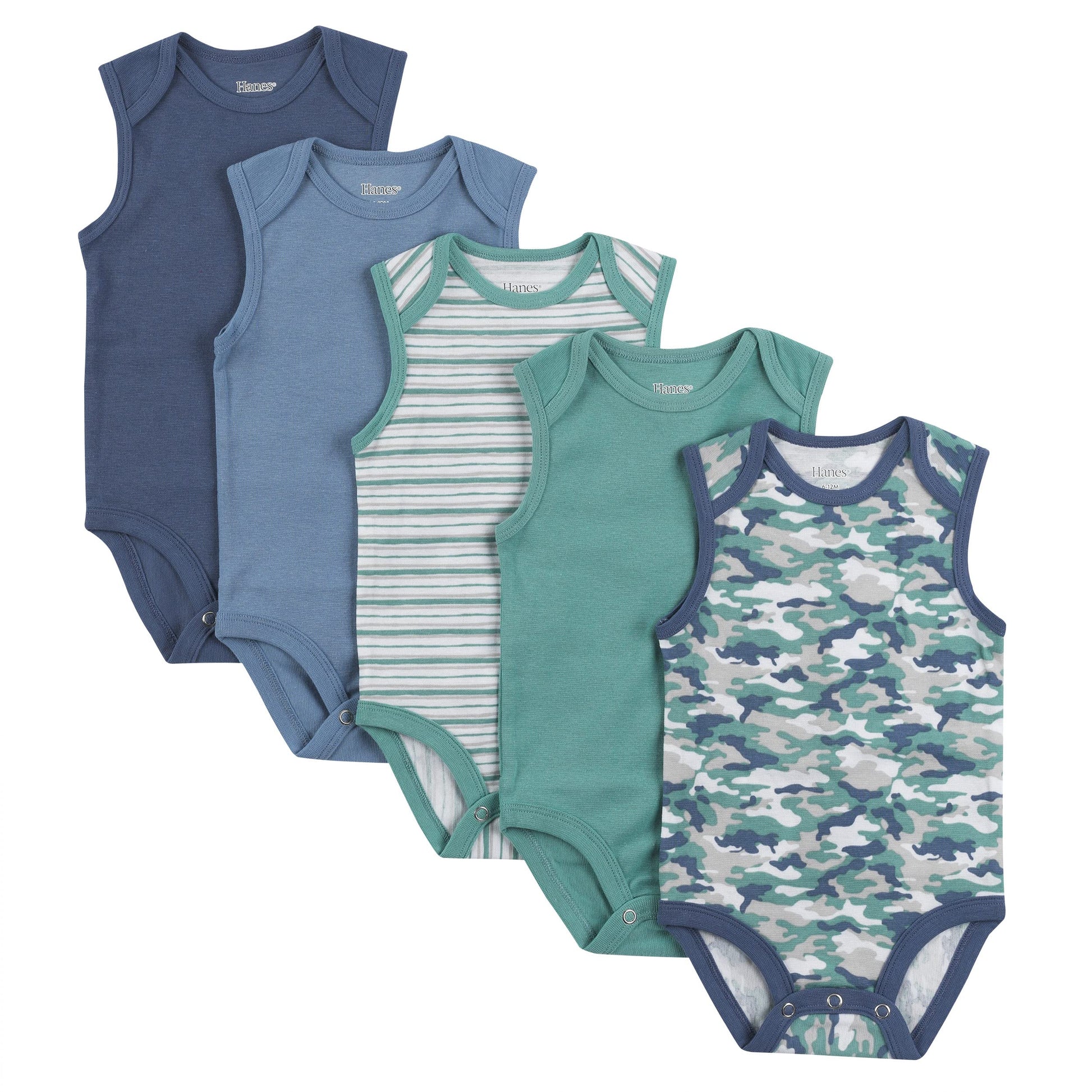 Hanes Baby Girls Bodysuits, Ultimate Flexy Infant Sleeveless 5-Pack, Dusty Blue/Green, 18M-24M Us