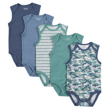 Hanes Baby Girls Bodysuits, Ultimate Flexy Infant Sleeveless 5-Pack, Dusty Blue/Green, 18M-24M Us