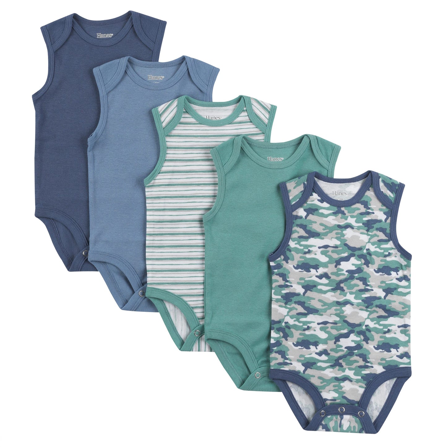 Hanes Baby Girls Bodysuits, Ultimate Flexy Infant Sleeveless 5-Pack, Dusty Blue/Green, 6-12M Us