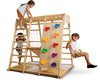 Avenlur Magnolia Indoor Playground 6-In-1 Jungle Gym Montessori Waldorf Style Wooden Climber Playset Slide, Rock Climbing Wall,