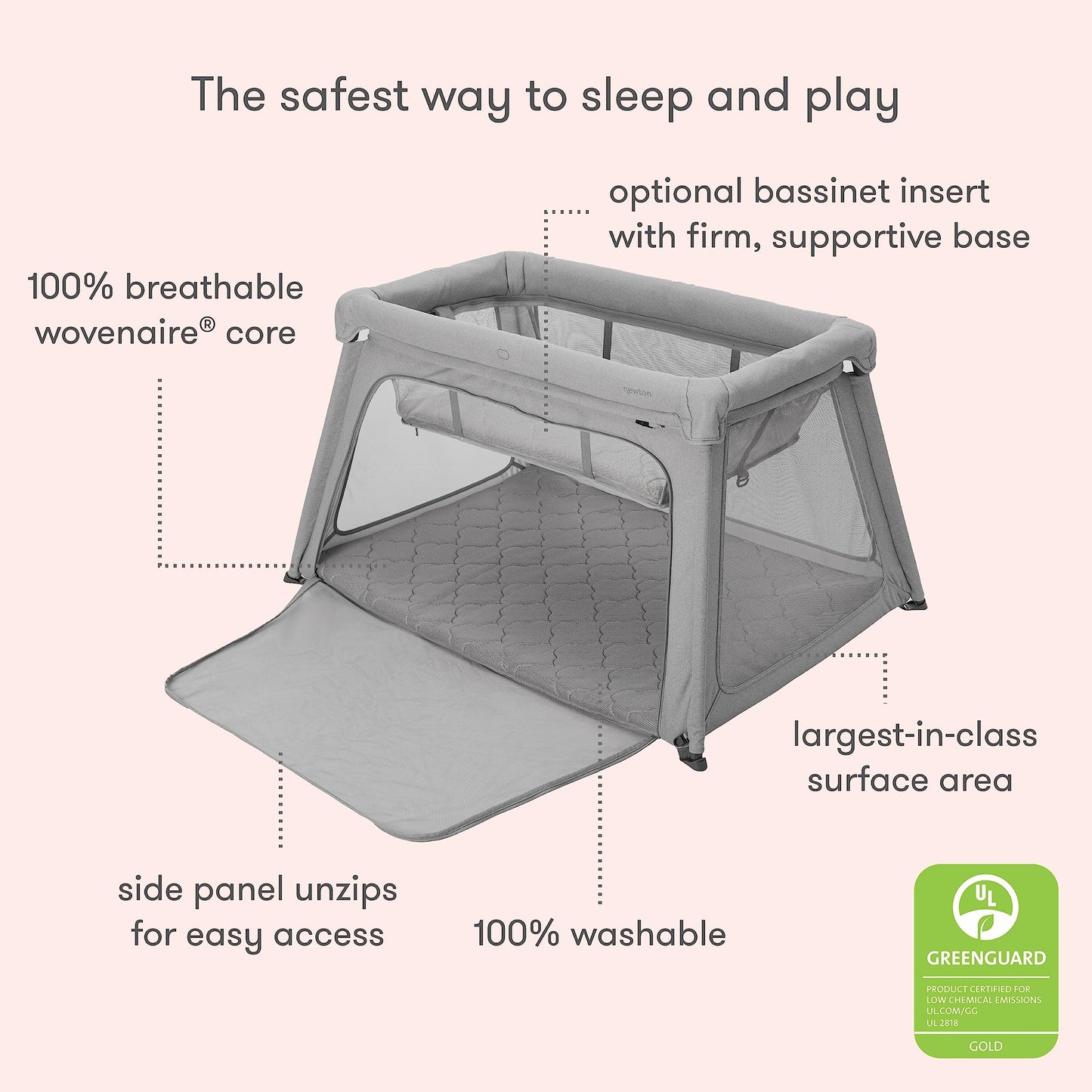 Newton Baby Bassinet Insert For Travel Crib & Playard | Includes Mattress & Sheet - 100% Breathable & Washable, Dual-Layer Cover