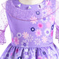 Purple Princess Costume Dress For Girls Birthday Halloween Party Dress Up With Bag Headband Necklace Earrings Ring Accessories 9