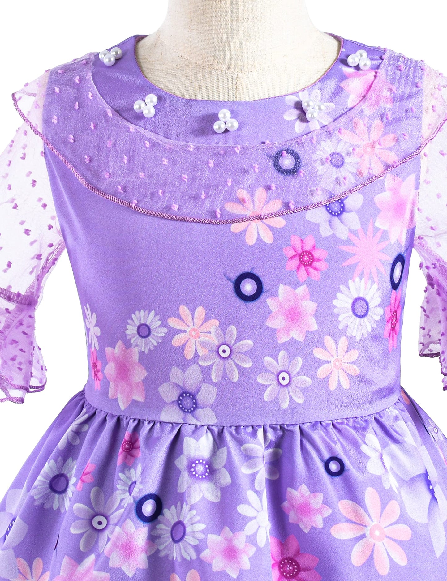 Purple Princess Costume Dress For Girls Birthday Halloween Party Dress Up With Bag Headband Necklace Earrings Ring Accessories 3