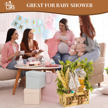 Giftamaz Wooden Baby Shower Crate Closet, Baby Storage Crate With Handle, Basket For Baby Shower Gifts, Welcome Gift Basket For