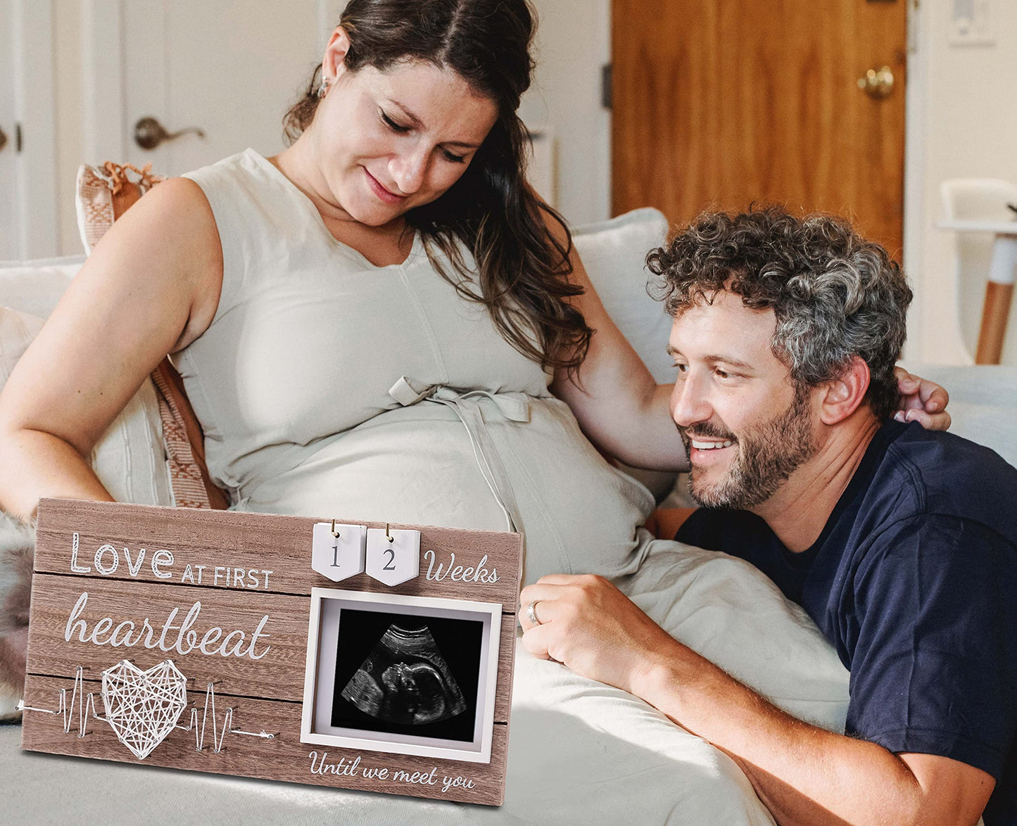 Garybank Love at First Heartbeat Ultrasound Picture Frame, Baby Announcement with Changeable Pregnancy Week Numbers, Pregnancy M