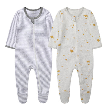 O2 Baby Baby Boys Girls Organic Cotton Zip Front Sleeper Pajamas, Footed Sleep  'N Play(6-12 Months, Star & Stripes)