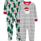 Simple Joys By Carter'S Kids' Holiday Loose-Fit Flame Resistant Fleece Footed Pajamas, Light Grey Snowflake/Mint Green Christmas