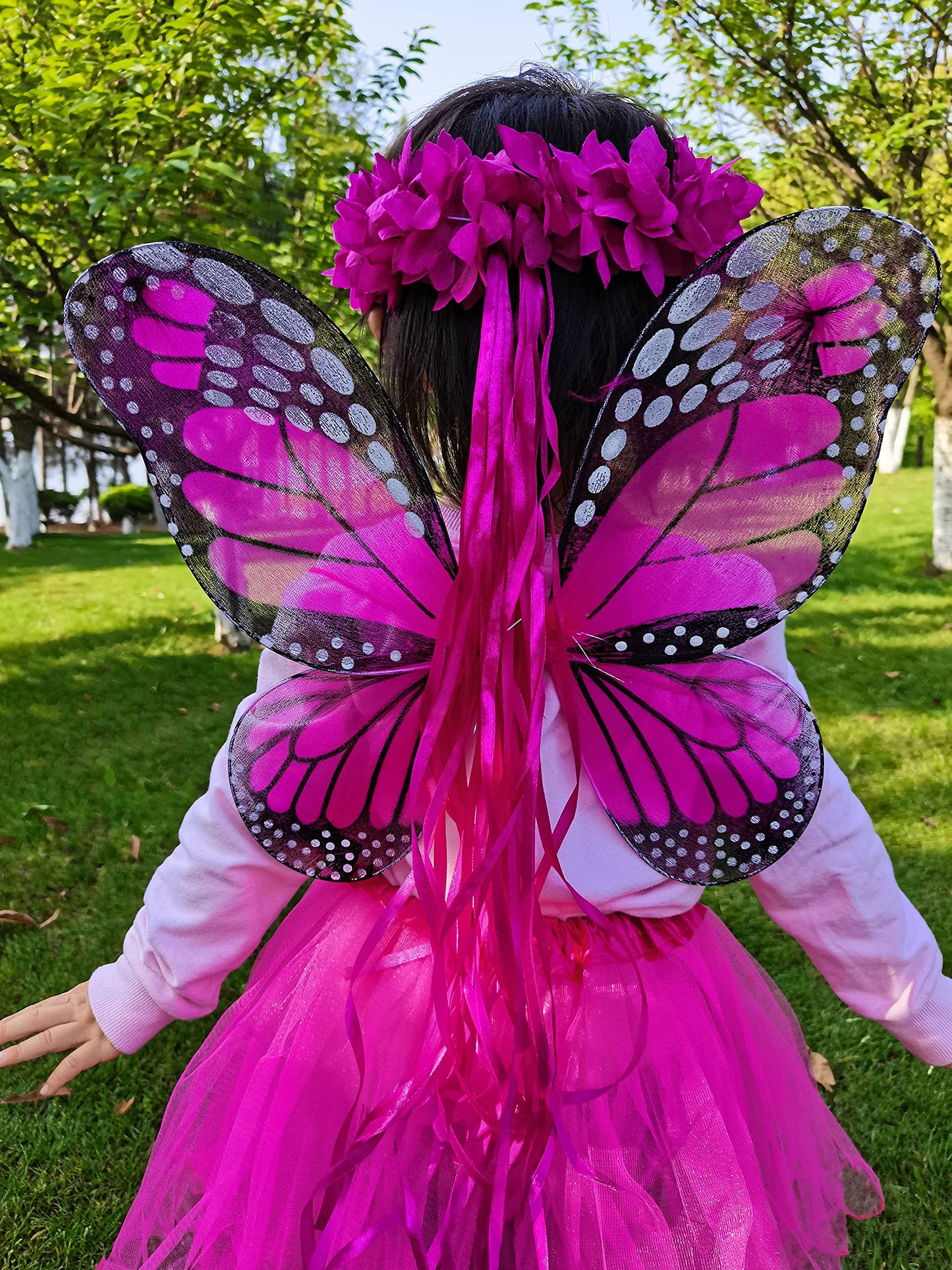 4 Pc Butterfly Costume For Girls Kids Halloween Party Favor Set With Butterfly Wings Tutu Wand Halo