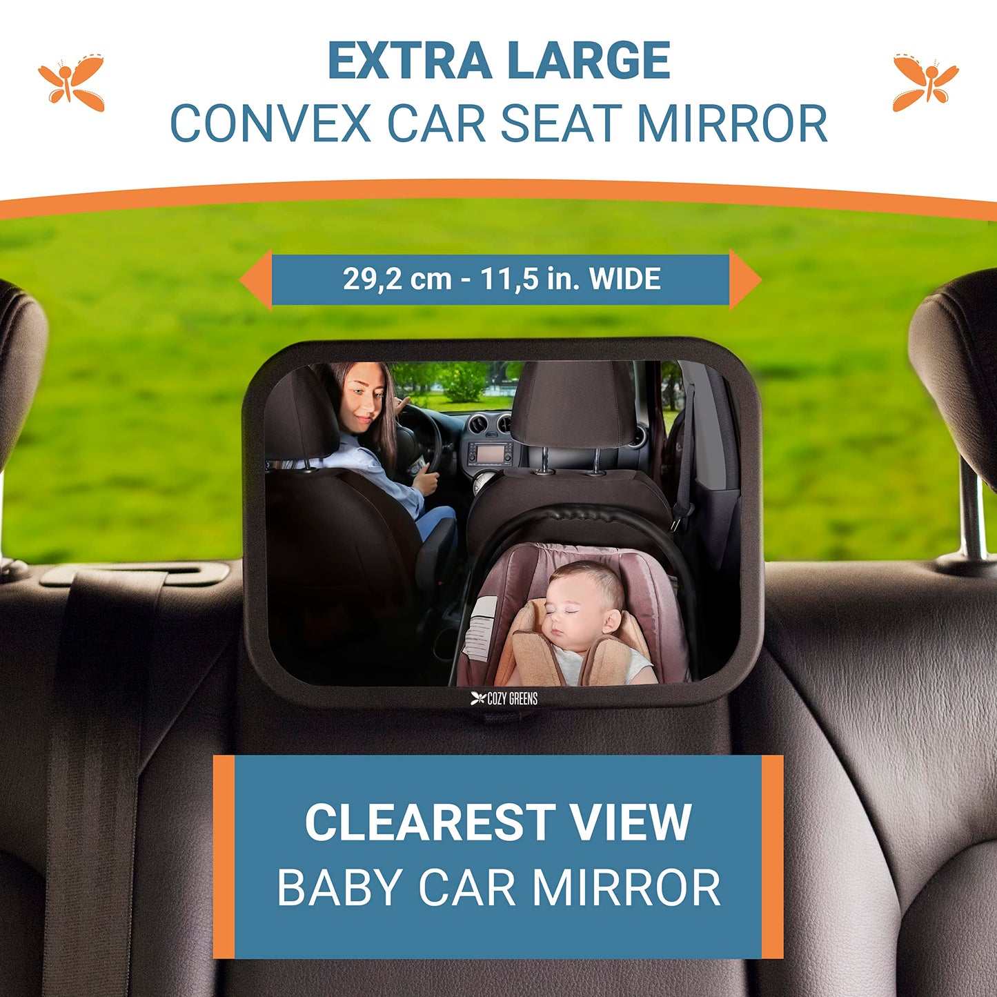 Shatterproof Baby Car Mirror, Fully View Infant In Rear Facing Car Seat - Newborn Safety, Crash Tested & Extra Wide, Crystal Cle