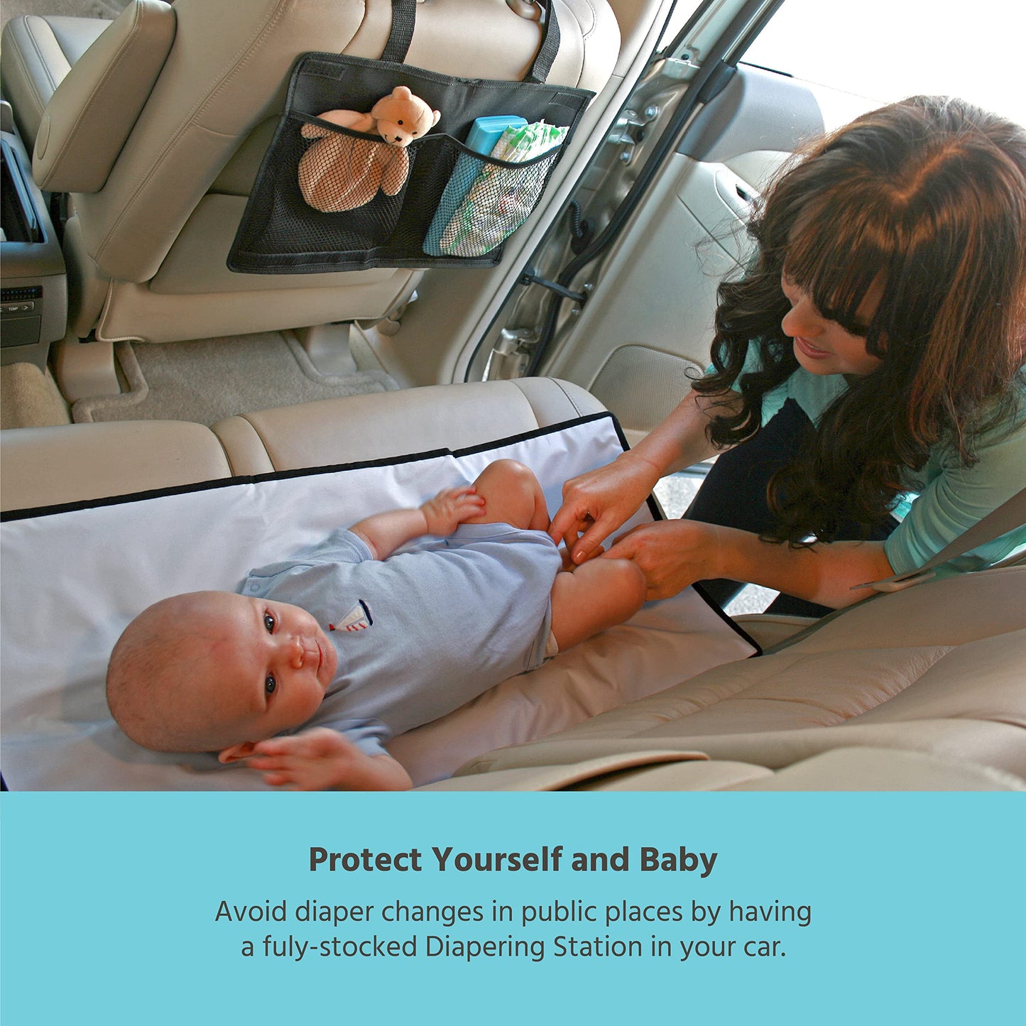 J.L. Childress Pockets 'N Pad, Portable Diapering Station For Your Vehicle, Detachable Changing Pad, Pocket Panel For Storage, F