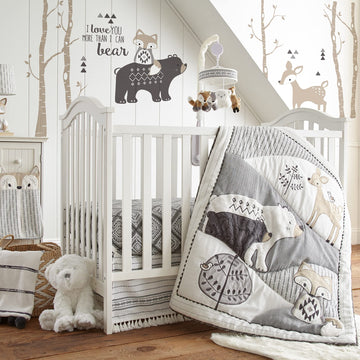 Levtex Baby - Bailey Diaper Changing Pad Cover - Fits Most Standard Changing Pads - Tossed Fox, Bear And Deer - Charcoal, Taupe,
