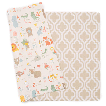 Baby Care Play Mat (Large, Moroccan - Beige) 82'' X 55'' Original One-Piece Reversible Rollable Waterproof Play Mat For Infants,