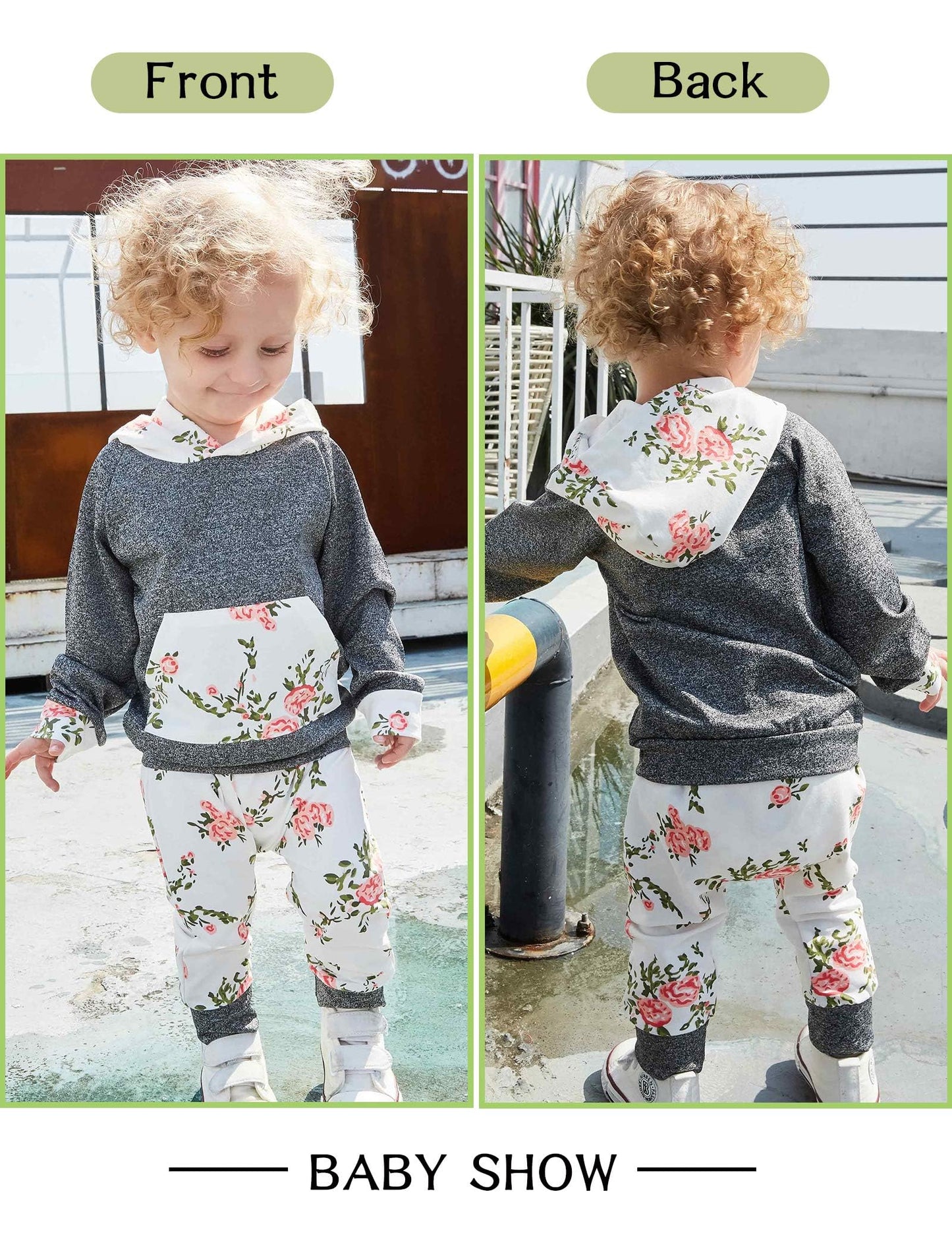 Oklady Newborn Baby Girl Clothes Long Sleeve Flowers Hoodie Tops Infant Baby Girl Pants Outfits (A-Grey, 0-6 Months)