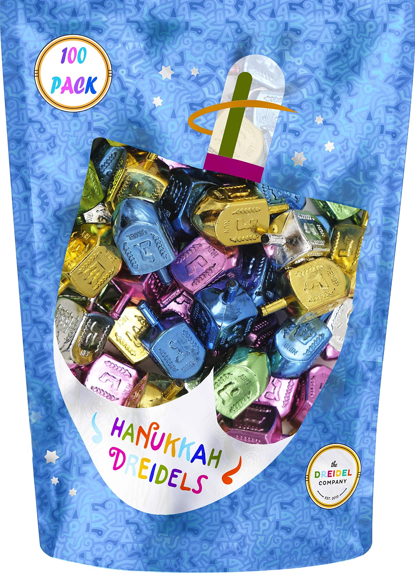 The Dreidel Company Metallic Multi-Colored Dreidels For Hanukkah With English Translation, Spinning Tops Includes Game Instructi